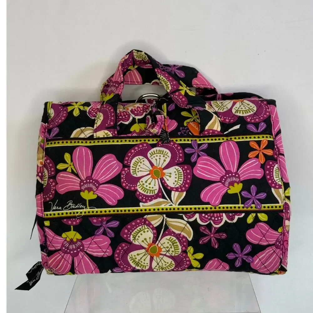 Vera Bradley Travel Bag Flutterby Pink Purple Black Hanging Accessory Carryall